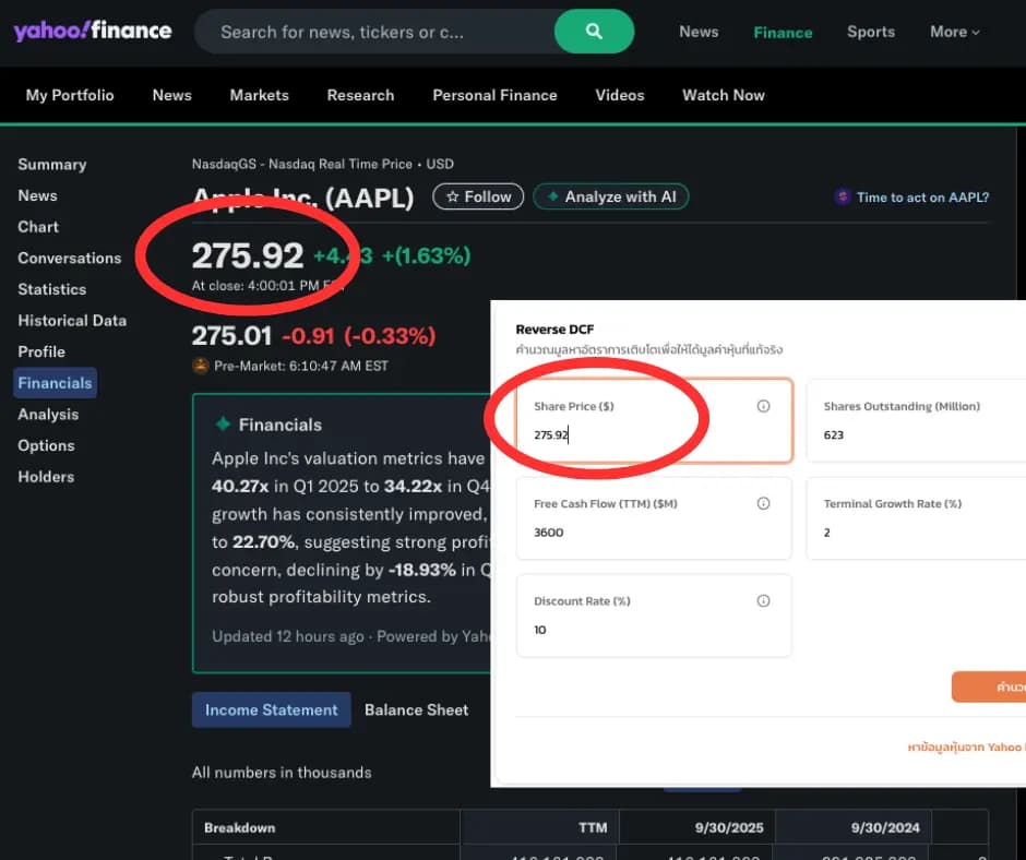 Yahoo Finance Price Screenshot